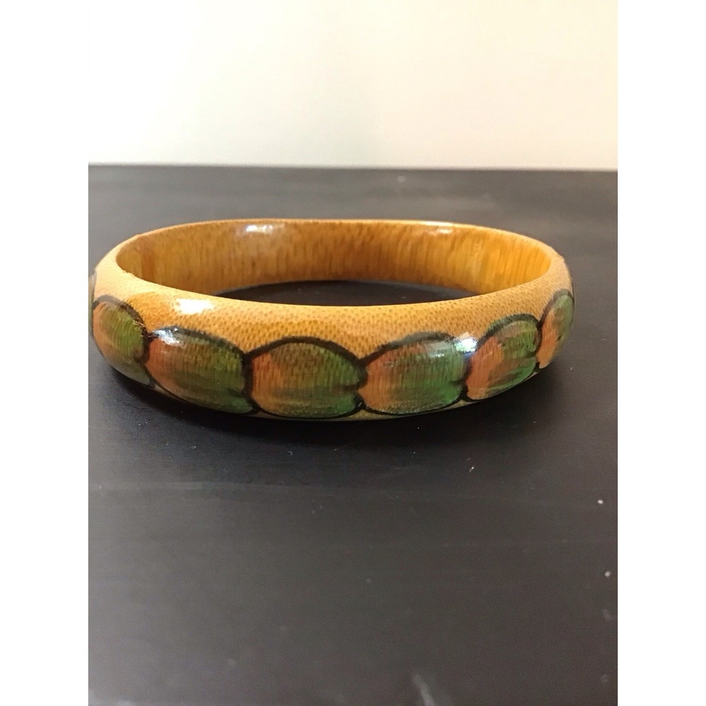 Vintage Hand Painted Wooden Bangle Bracelet